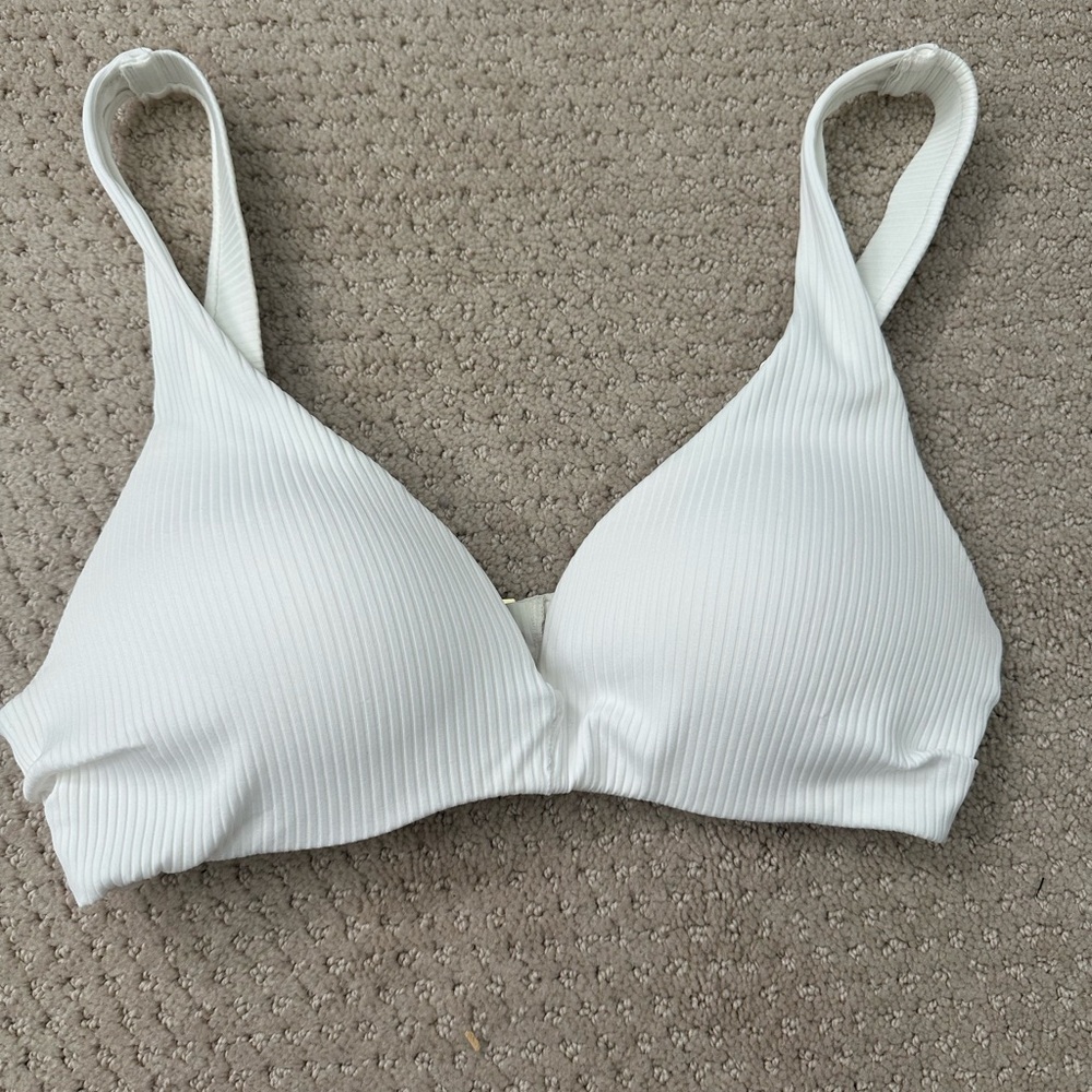 H&M White Ribbed Push-Up Bikini Top Adjustable Straps